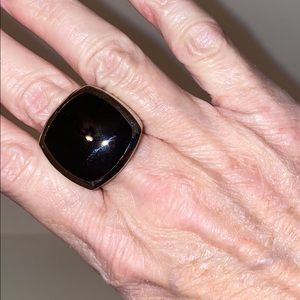 Stainless Steel and Black Statement Ring